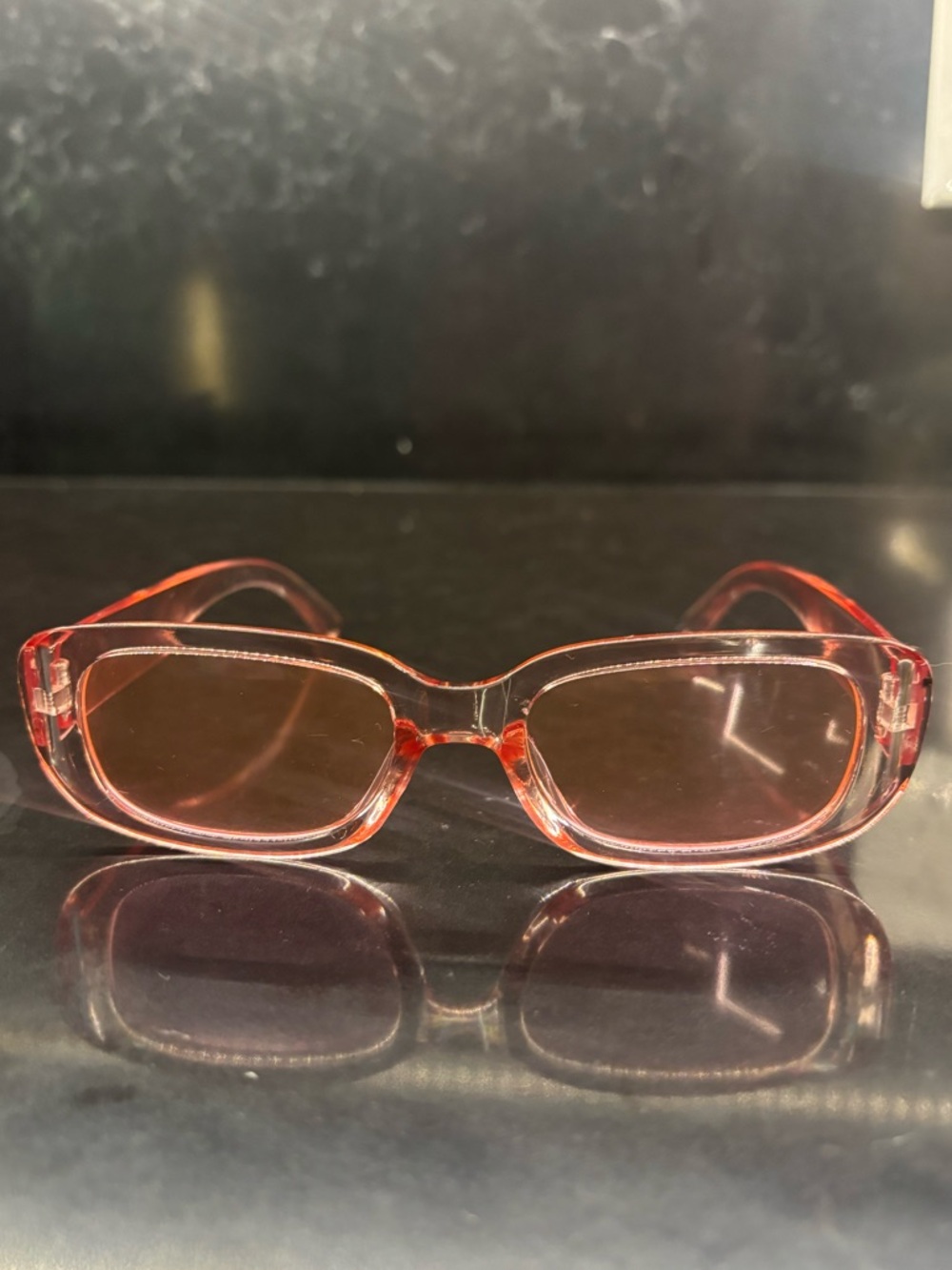 Transparent Pink Rectangular Sunglasses